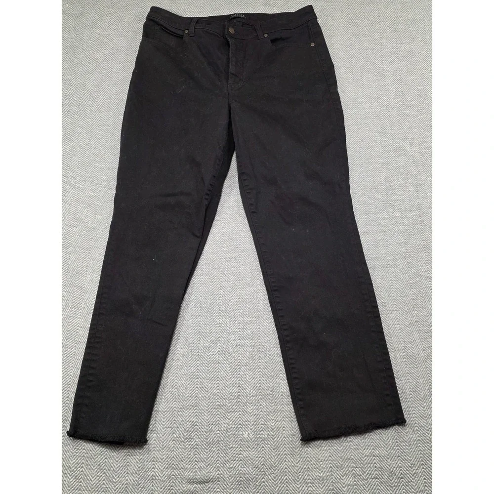 Talbots‎ Slim Straight High Waist Black Jeans Womens Size 12 Frayed Hem